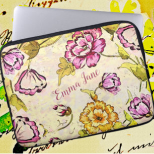 Funda Para Portátil Vintage Bonito japonesa acuarela floral y tinta