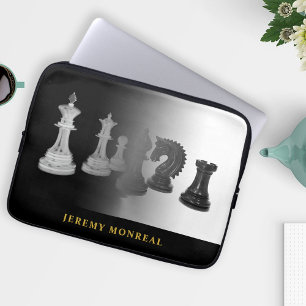 Funda Para Portátil Vintage Chess Black and White Watercolor Gold