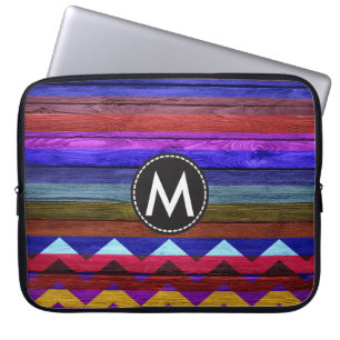 Funda Para Portátil Vintage Color Chevron Stripes Wood #16