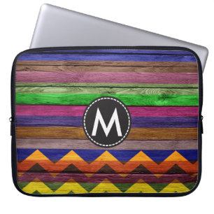 Funda Para Portátil Vintage Color Chevron Stripes Wood #19