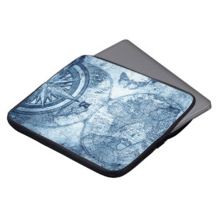 Funda Para Portátil Vintage Compass Grunge azul gráfico de mar náuti