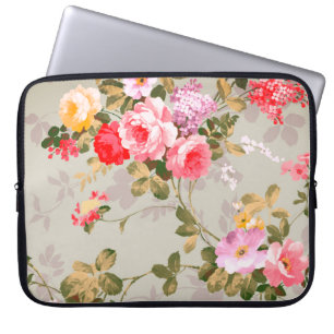 Funda Para Portátil Vintage Elegante Patrón de rosas rojas rosadas