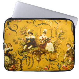 Funda Para Portátil Vintage French Gold Yellow Toile Victorian Floral