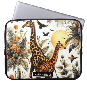 Funda Para Portátil Vintage Giraffe Floral Watercolor