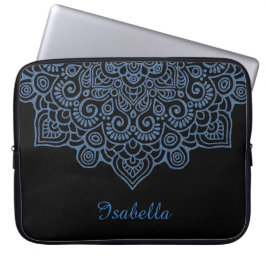 Funda Para Portátil vintage metálico azul Intricate Lace Mandala blanc
