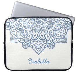 Funda Para Portátil vintage metálico azul Intricate Lace Mandala blanc