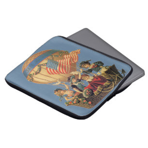 Funda Para Portátil Vintage Patriótico, Niños en un Globo Aerostático