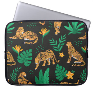 Funda Para Portátil Vintage pattern with leopards and tropical leaves 