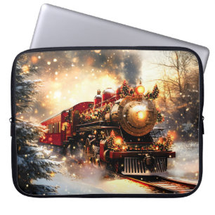 Funda Para Portátil Vintage Snowy Night Navidades Train Express