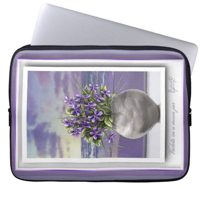 Funda Para Portátil violetas en tarro lunar (Frente)