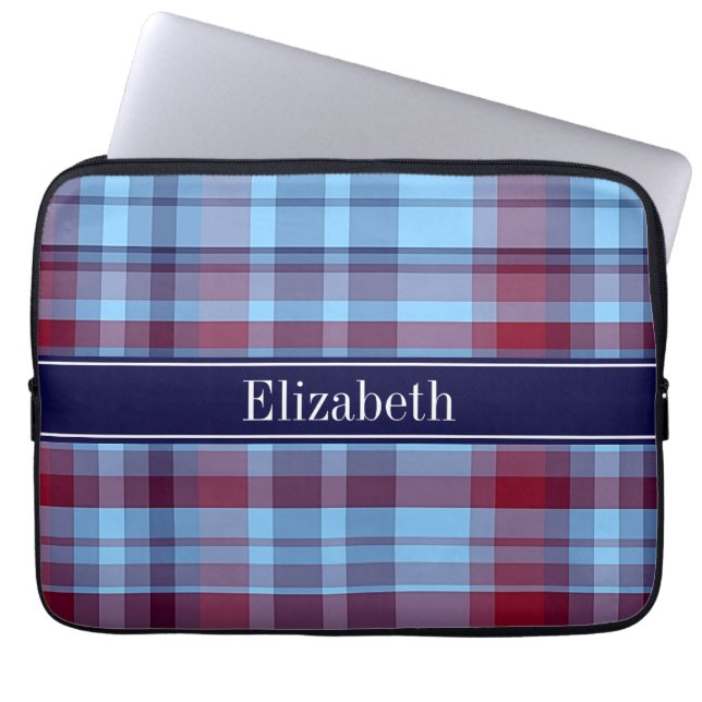 Funda Para Portátil Virgen Azul cielo Madras Preppy Borgoña N Monogram (Frente)