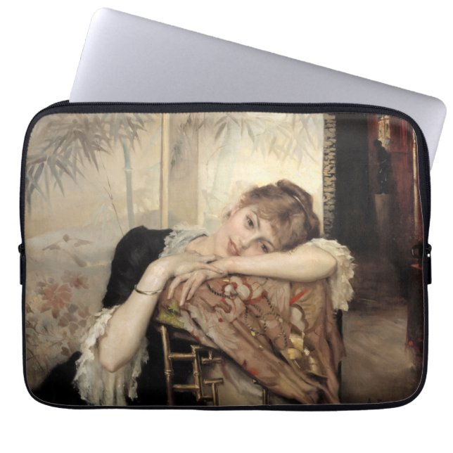 Funda Para Portátil Virginie (La mujer parisina) (de Albert Edelfelt) (Frente)