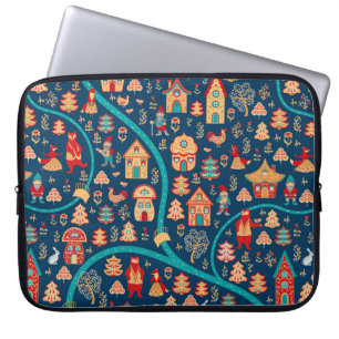 Funda Para Portátil Vista aérea. Casas, bosque, enanos, osos, zorros