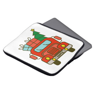 Funda Para Portátil Vista frontal del camión Santa Feliz Navidad