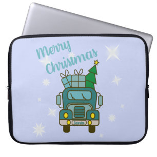 Funda Para Portátil Vista frontal del camión Santa Feliz Navidad