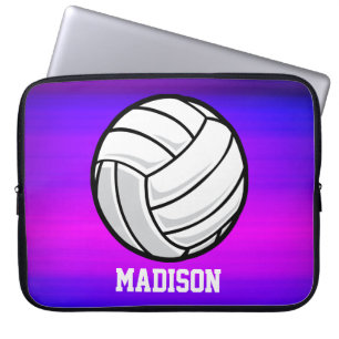 Funda Para Portátil Voleibol; azul violeta vibrante y magenta