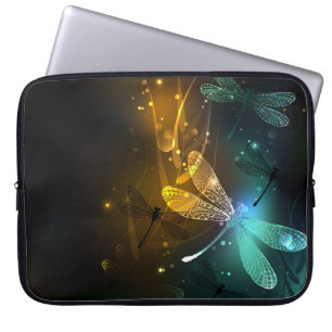 Funda Para Portátil Vuelo de libélula luminosa verde