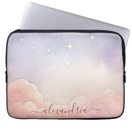 Funda Para Portátil Watercolor Cloudscape Cielo Rosa Con Nombre
