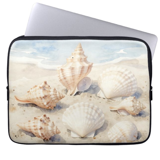 Funda Para Portátil Watercolor Seashells Beach Scene (Frente)