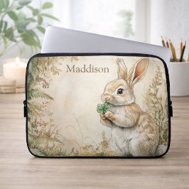 Funda Para Portátil Watercolor Woodland Bunny Nature Name