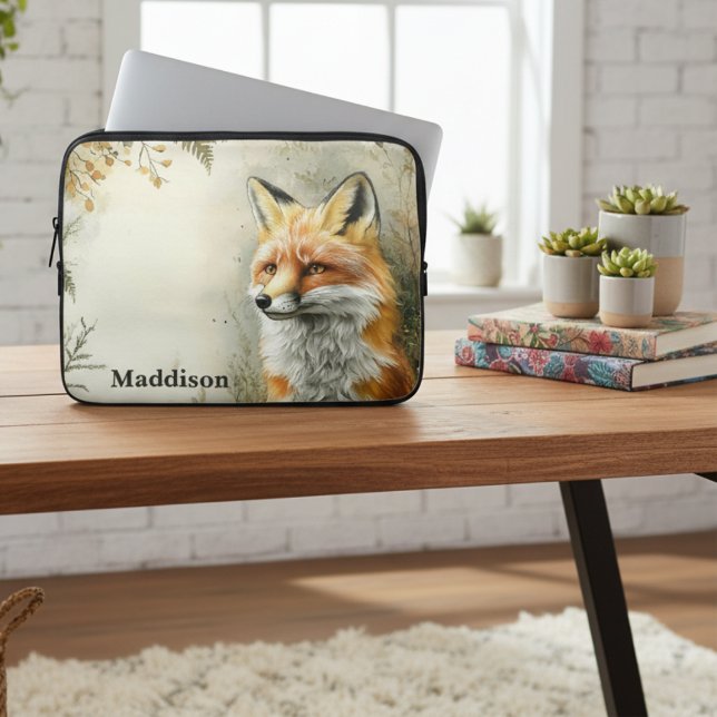 Funda Para Portátil Watercolor Woodland Fox Nature  (Subido por el creador)