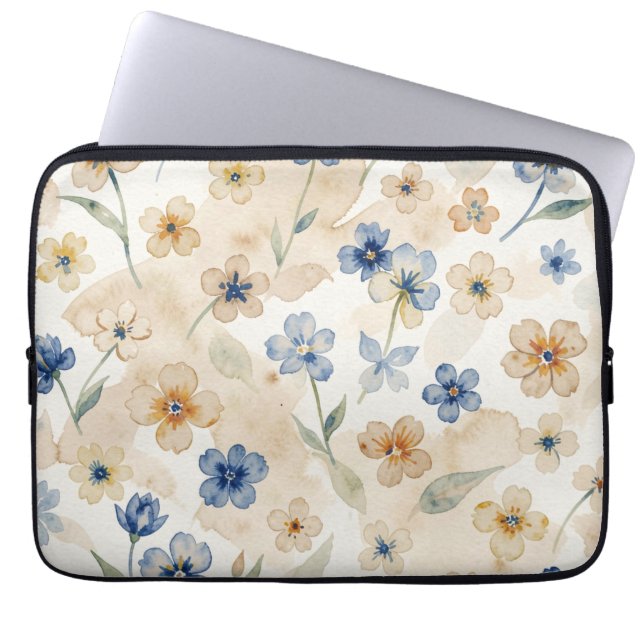 Funda Para Portátil Watercolour Blue and Yellow Floral  (Frente)