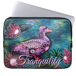 Funda Para Portátil Whimsical Floral Duck Purple Teal Personalized