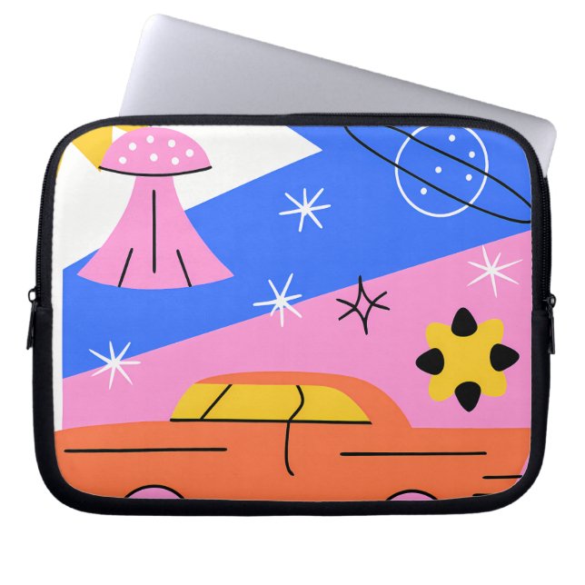 Funda Para Portátil Whimsical Flying Car Dreamscape Illustration (Frente)