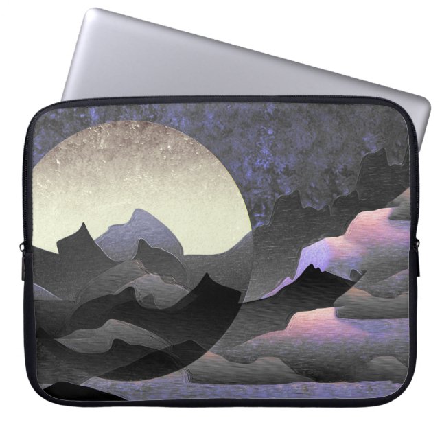 Funda Para Portátil Whimsical Moon and Mountains Abstract Art (Frente)