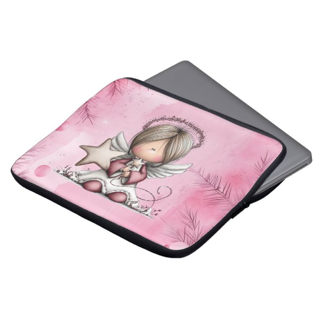 Funda Para Portátil Whimsical Pink Christmas Angel (Superior anverso)