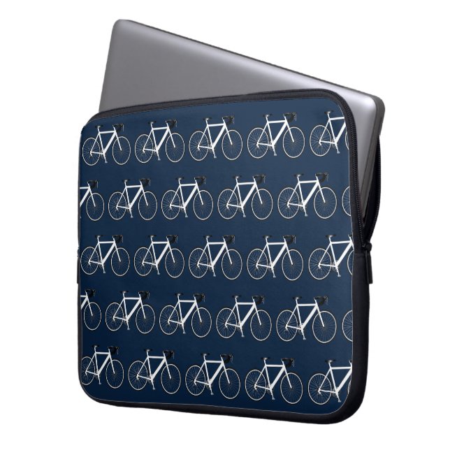 Funda Para Portátil White Bicycle On Navy Blue (Anverso izquierdo)