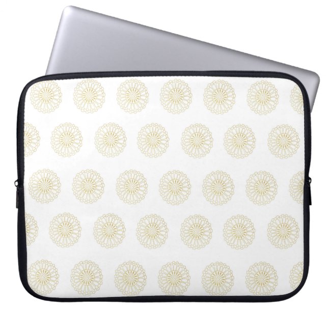 Funda Para Portátil White | Golden Zinnia Flower Medallions (Frente)