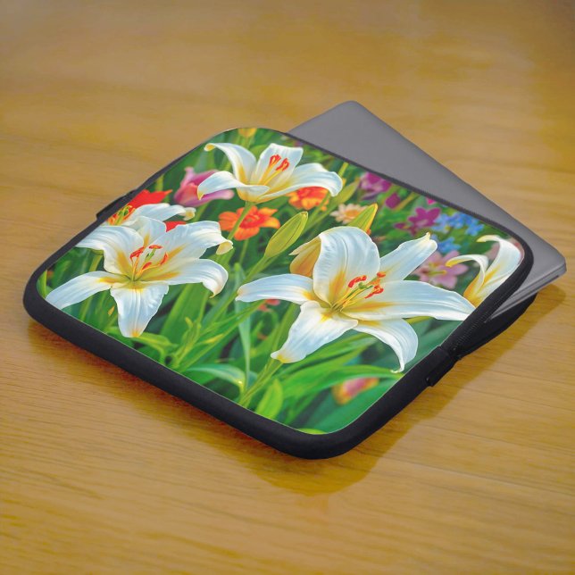 Funda Para Portátil White Lilies Laptop Sleeve (Laptop sleeve with white lilies)