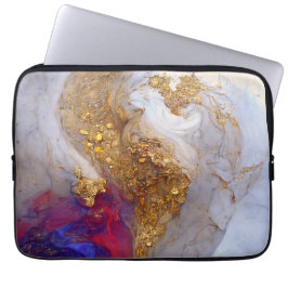 Funda Para Portátil White Marble Swirl with Liquid Gold