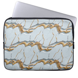 Funda Para Portátil White Marble Texture with Cracked Gold Veins