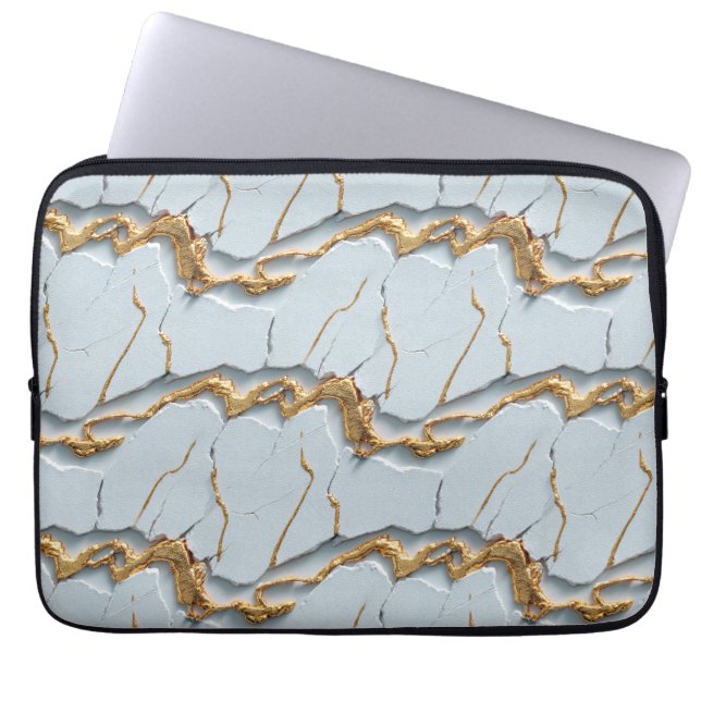 Funda Para Portátil White Marble Texture with Cracked Gold Veins (Frente)
