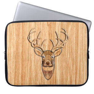 Funda Para Portátil White Tail Deer Head Wood Grain Style