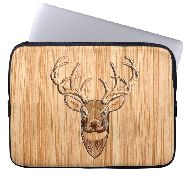 Funda Para Portátil White Tail Deer Head Wood Grain Style (Frente)