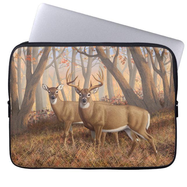 Funda Para Portátil Whitetail Deer Buck & Doe Otumn Maple Woods (Frente)