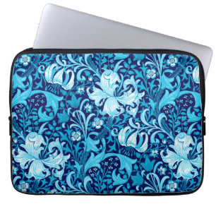 Funda Para Portátil William Morris Iris y Lily, Indigo Azul y Blanco