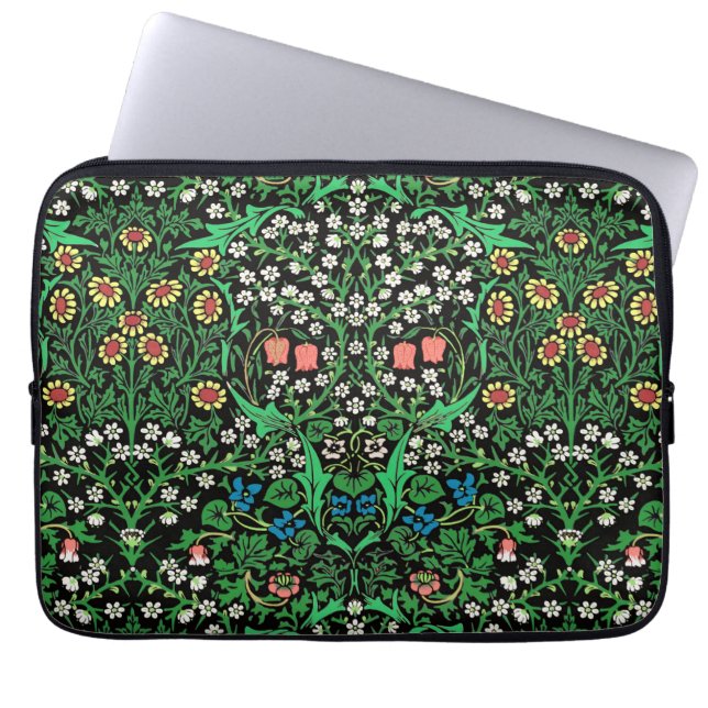 Funda Para Portátil William Morris Jacobean Floral, fondo negro (Frente)