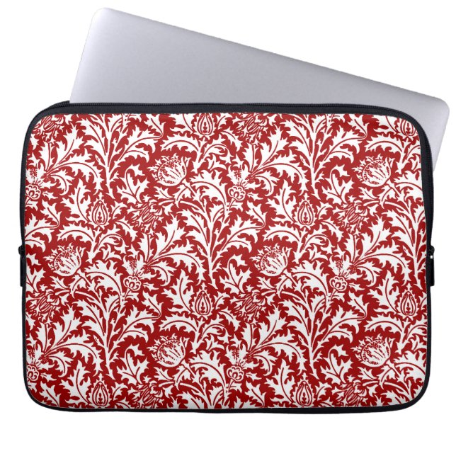 Funda Para Portátil William Morris Thistle Damask, rojo oscuro y blanc (Frente)