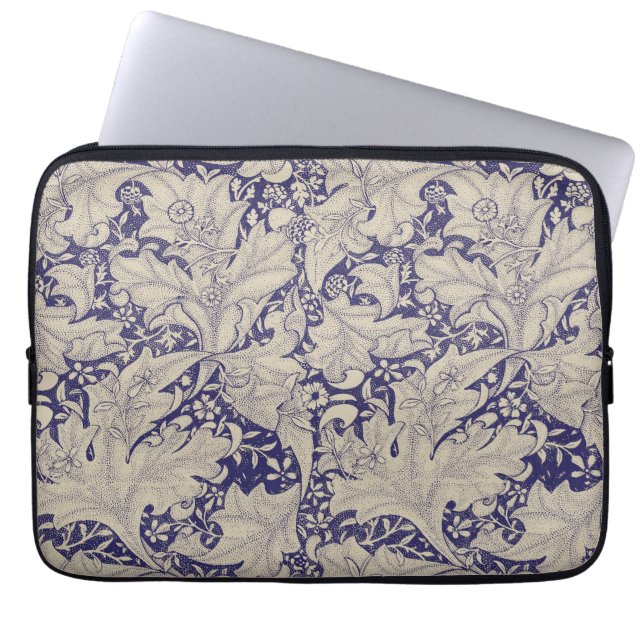 Funda Para Portátil William Morris Wallflower damasco azul floral (Frente)