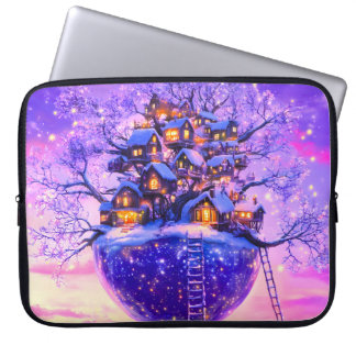 Funda Para Portátil Winter Fantasy Snowy Tree Village Landscape