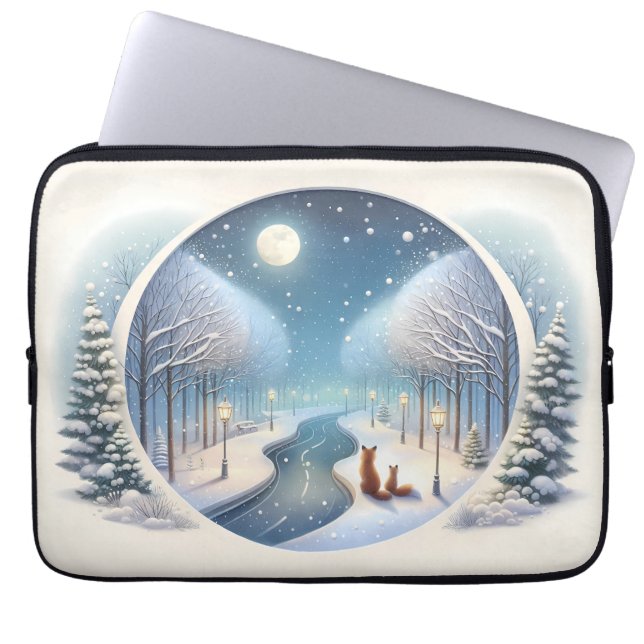 Funda Para Portátil Winter Foxes by Moonlit Snowy River (Frente)