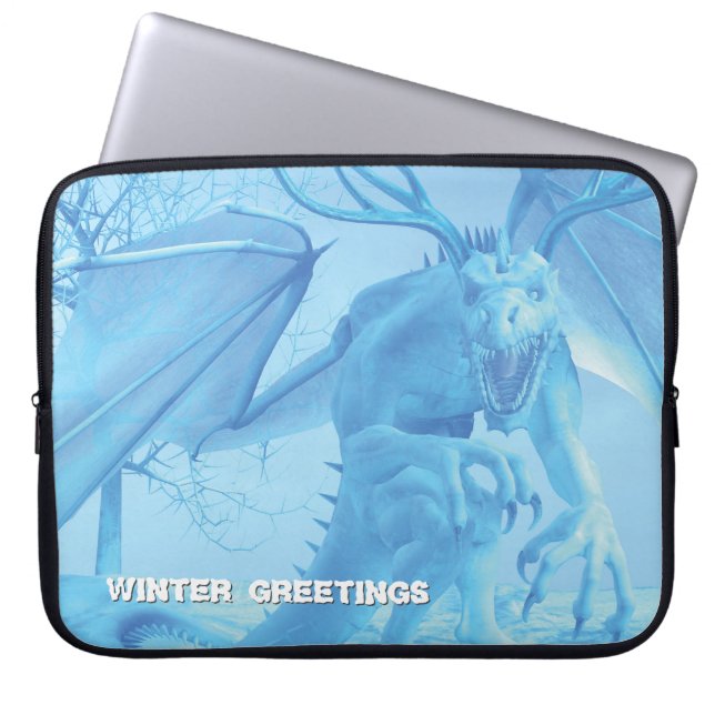 Funda Para Portátil Winter Greetings. Ice dragon with antlers (Frente)