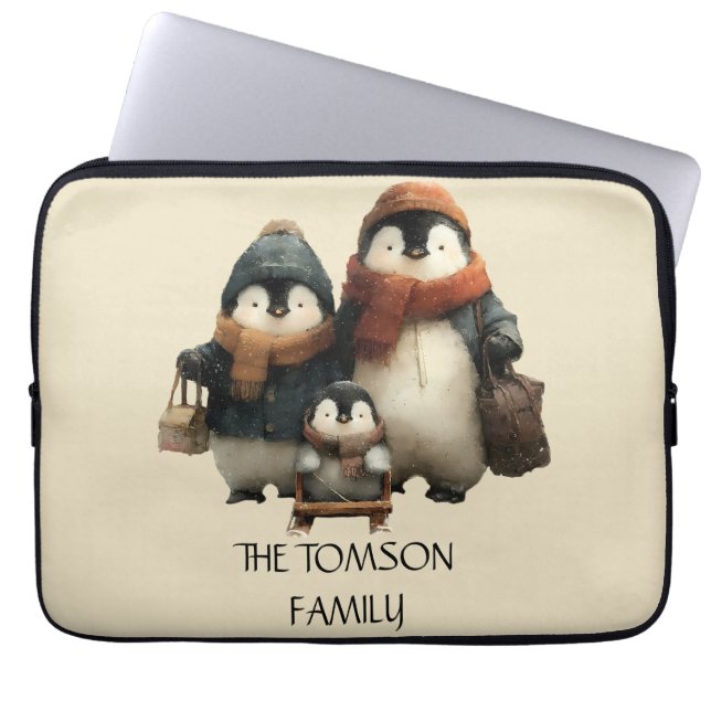 Funda Para Portátil Winter Penguin Family Personalized Design (Frente)