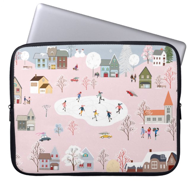 Funda Para Portátil Winter wonderland: lindo patrón de pueblo (Frente)