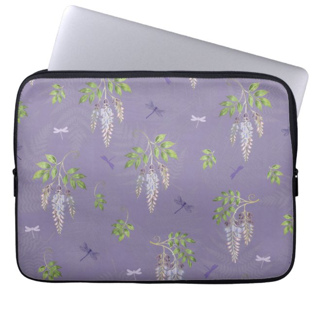 Funda Para Portátil Wisteria, ferns, & Dragonflies (Frente)