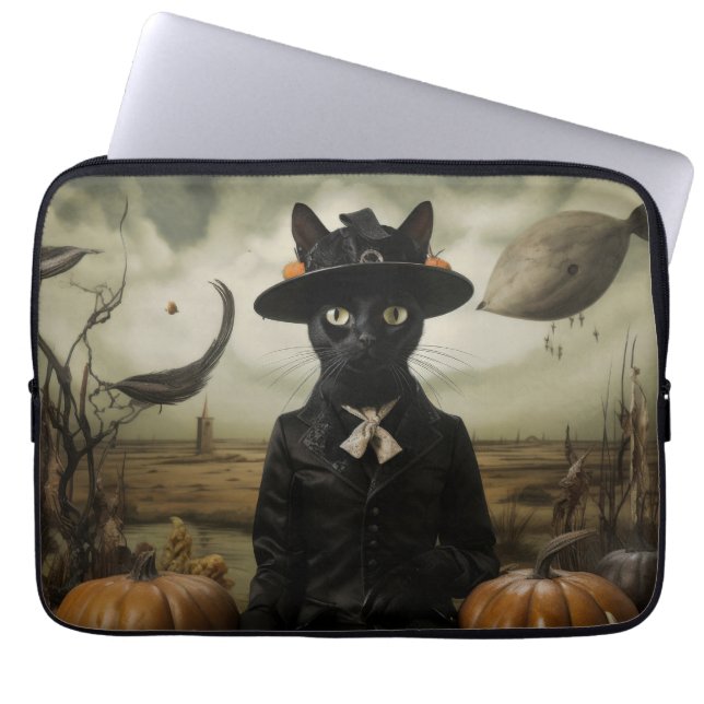 Funda Para Portátil Witch Cat with Pumpkins  (Frente)